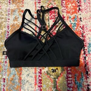Unique black sports bra w/ cross cross details, XS, worn once! sold on Carbon38